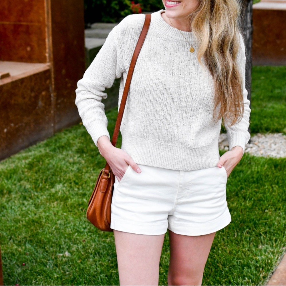 Everlane Cotton-Linen Blend Crew Sweater Ivory Sand Womens XS
